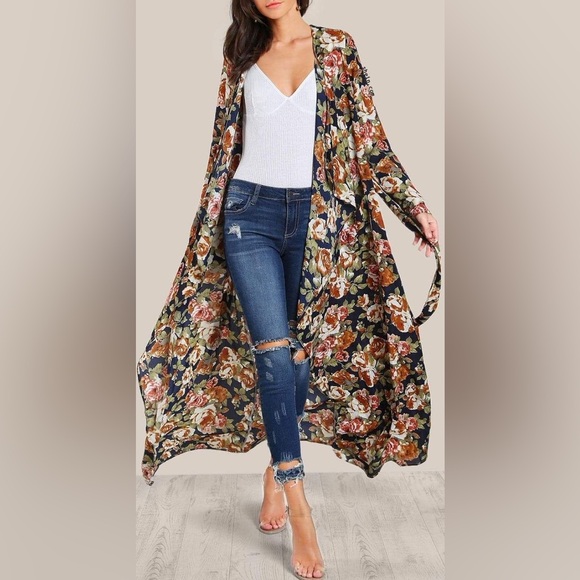 Floral throw, long kimono, floor duster, duster cardigan... - Picture 1 of 3